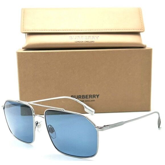 NEW BURBERRY B 3130 1003/80 SILVER AUTHENTIC SUNGLASSES 59-17 145 W/CASE - Picture 1 of 4